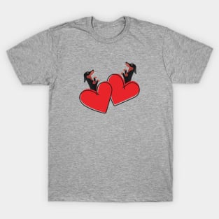 Dachshund Dog (Doxie) in Love Heart T-Shirt